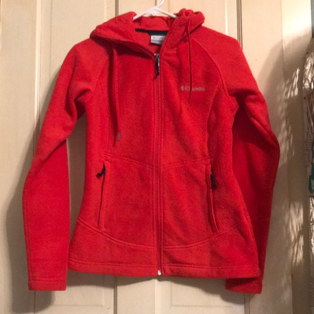 Columbia Women's Red Zip-Up Hooded Fleece Jacket